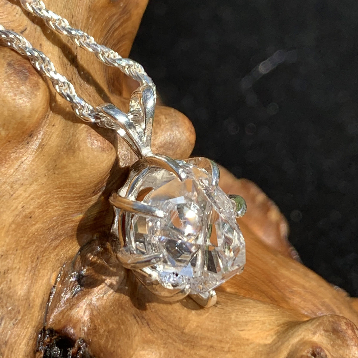 Herkimer Diamond Pendant Sterling Silver-Moldavite Life