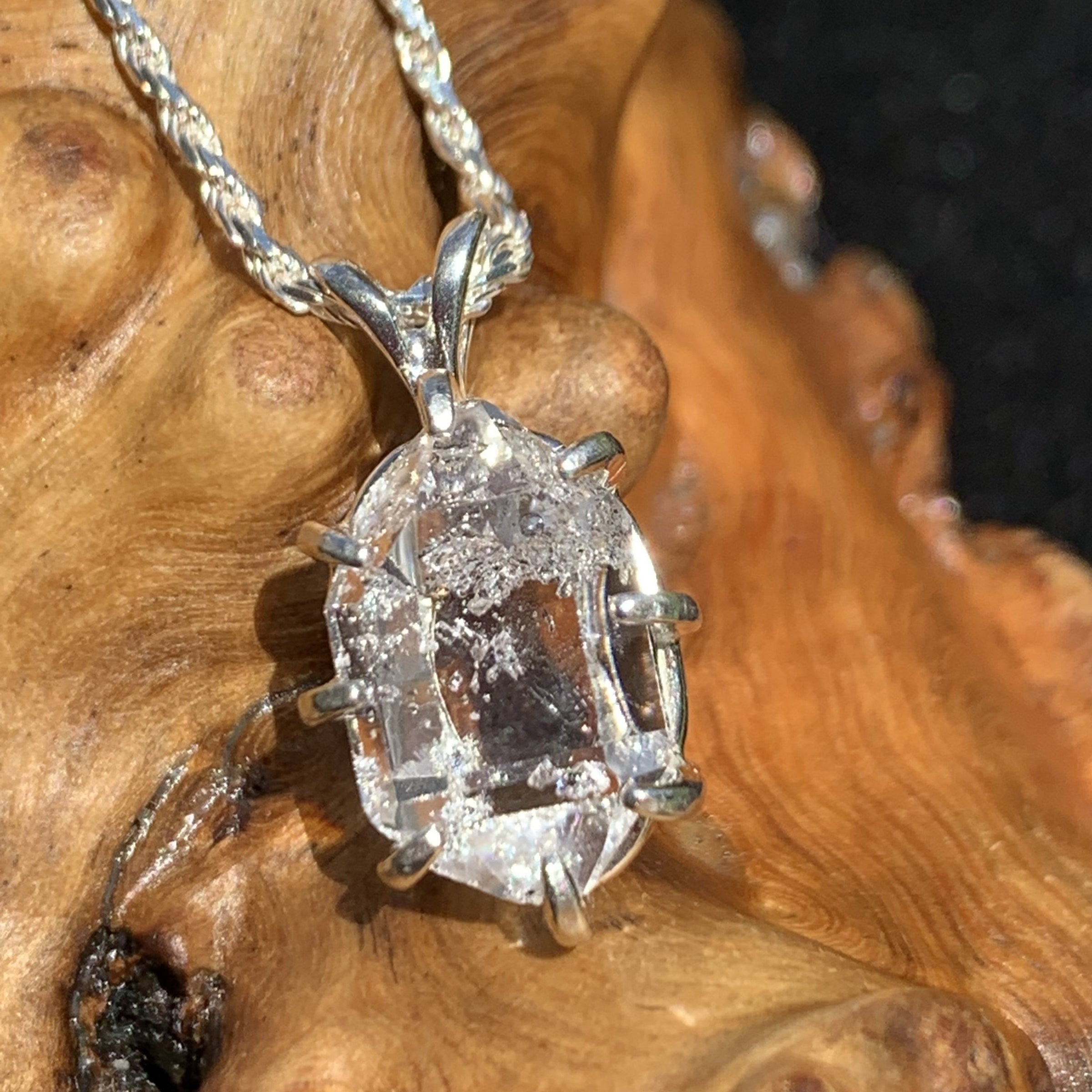 Herkimer Diamond Pendant Sterling Silver-Moldavite Life