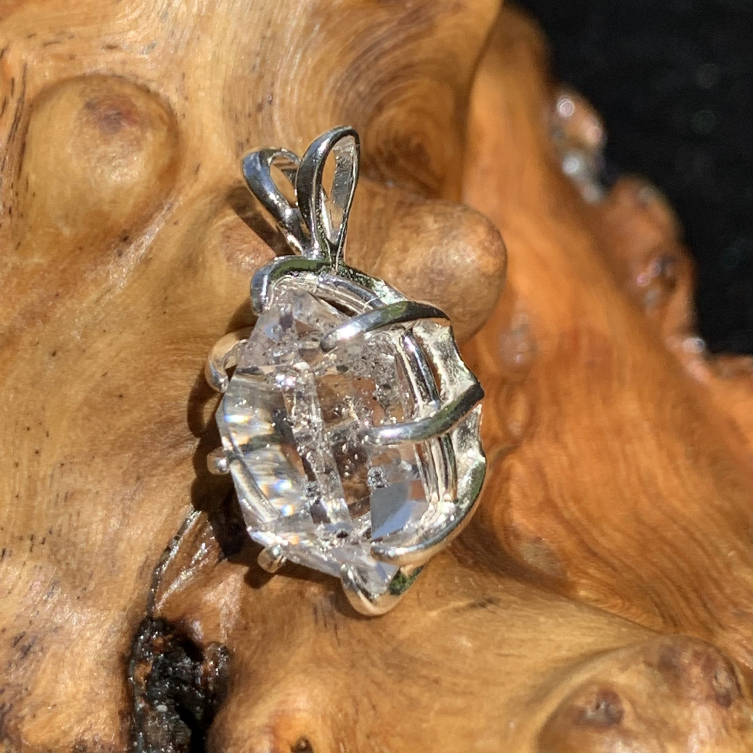 Herkimer Diamond Pendant Sterling Silver-Moldavite Life