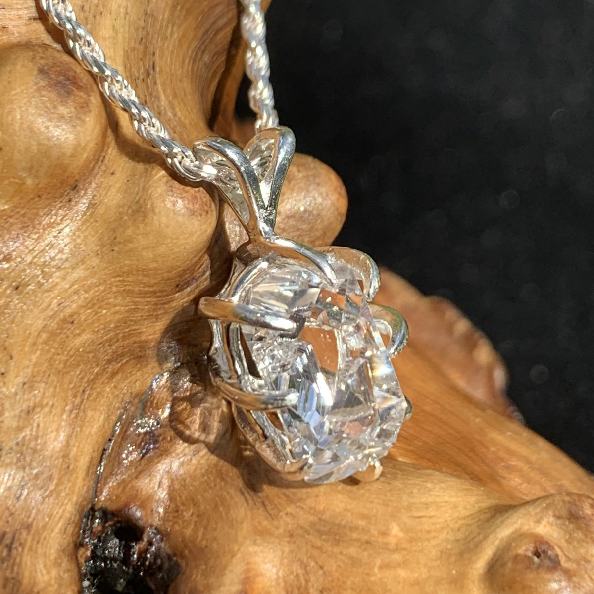 Herkimer Diamond Pendant Sterling Silver-Moldavite Life