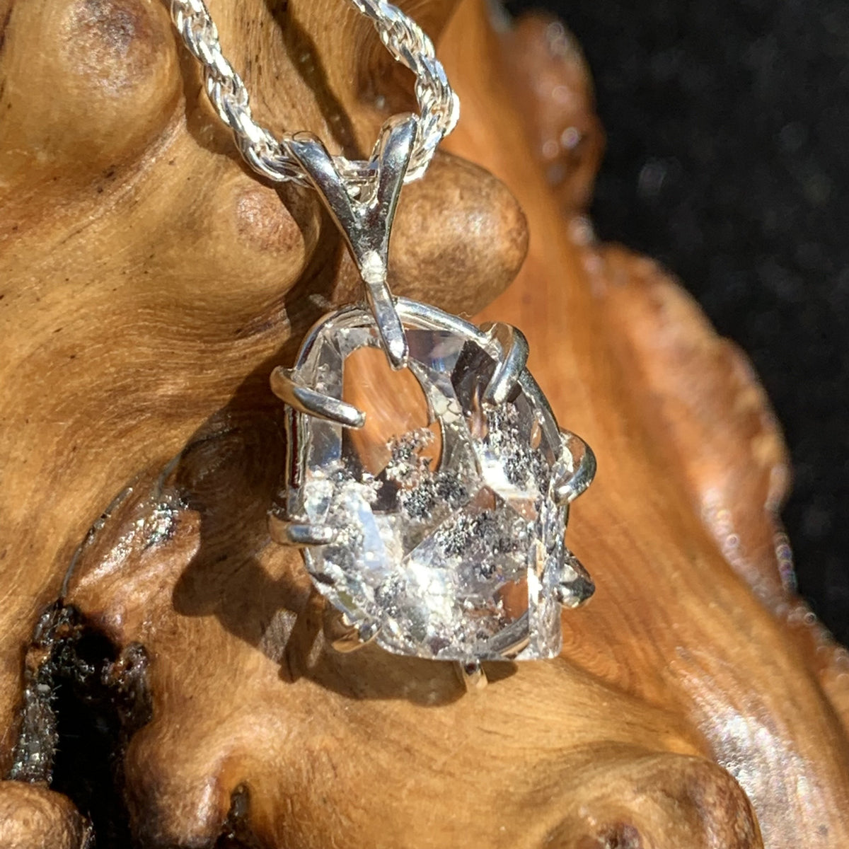 Herkimer Diamond Pendant Sterling Silver-Moldavite Life