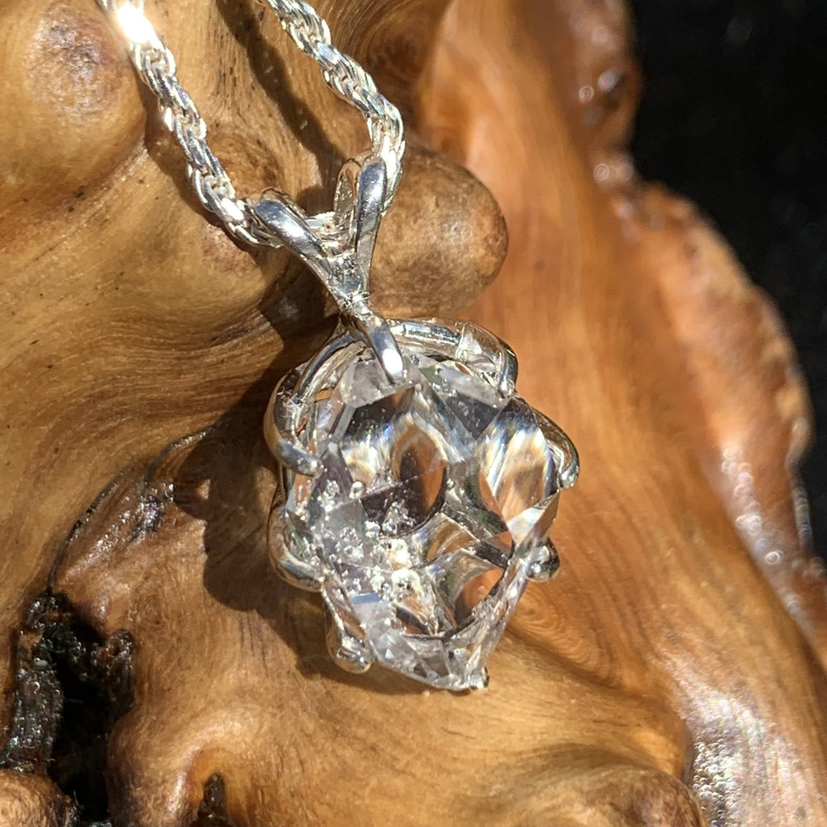 Herkimer Diamond Pendant Sterling Silver-Moldavite Life