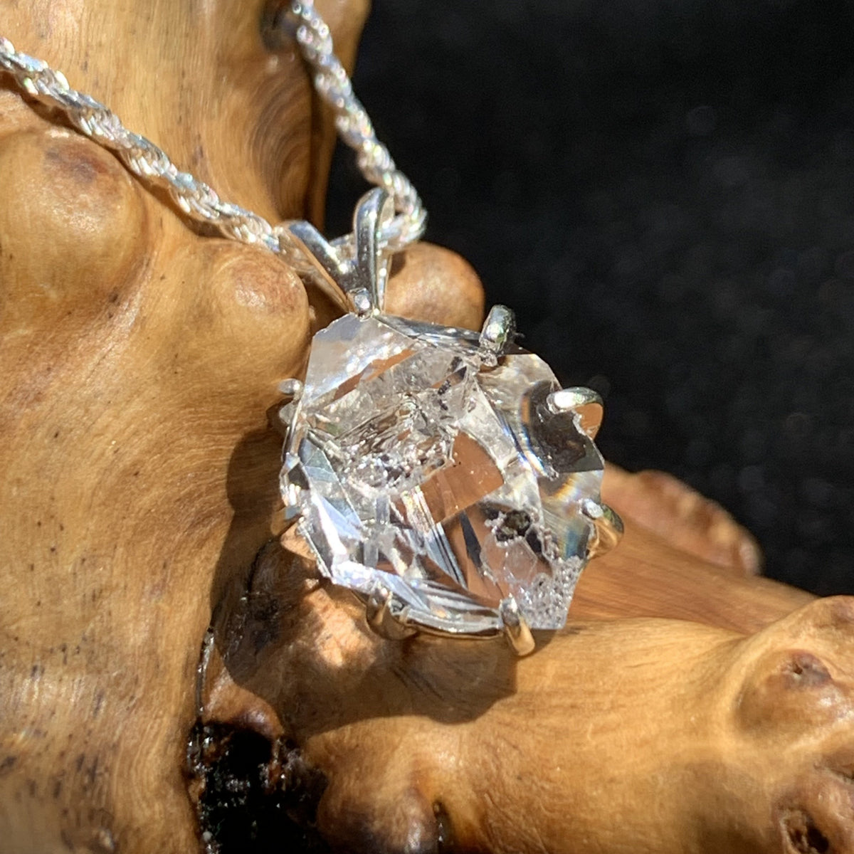 Herkimer Diamond Pendant Sterling Silver-Moldavite Life