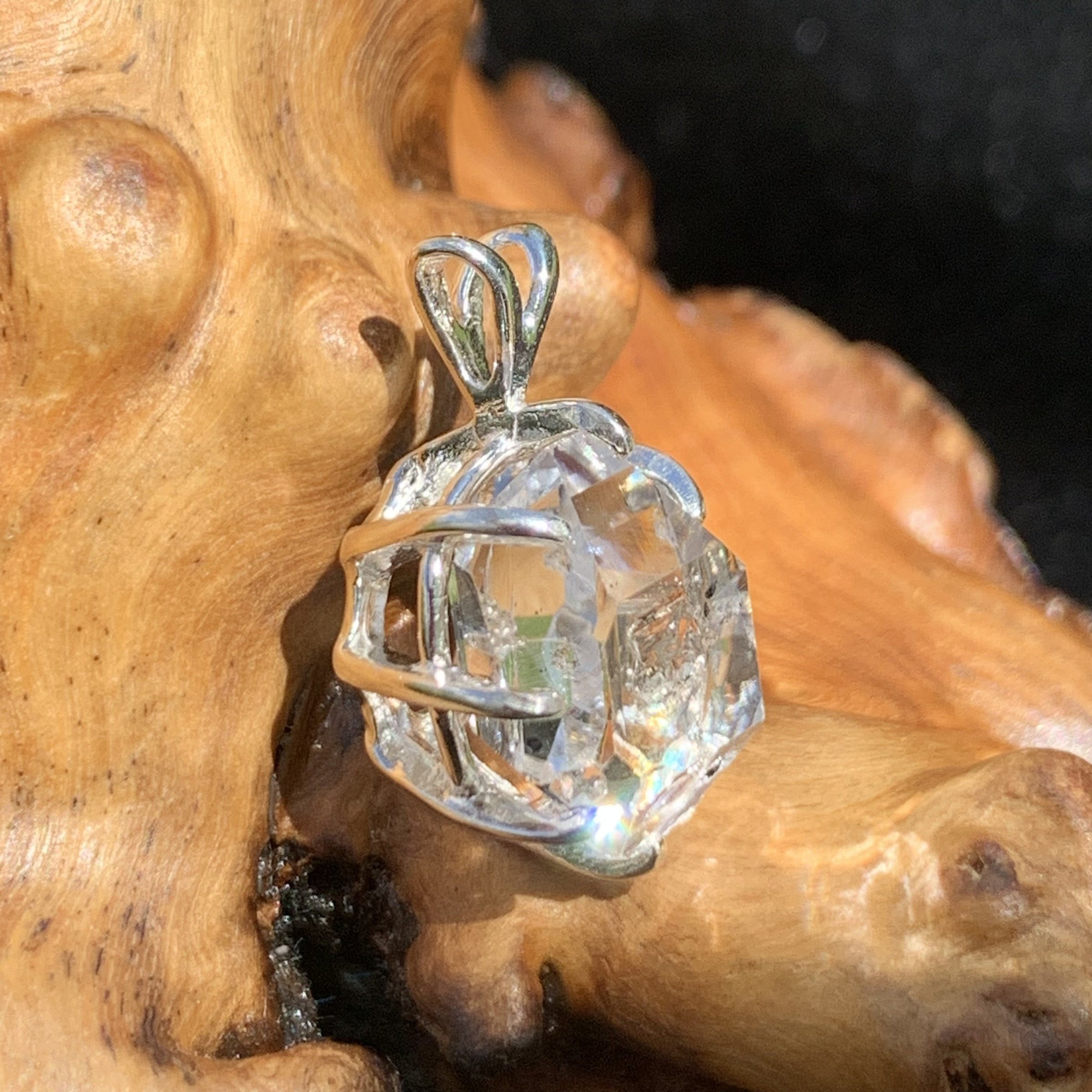 Herkimer Diamond Pendant Sterling Silver-Moldavite Life