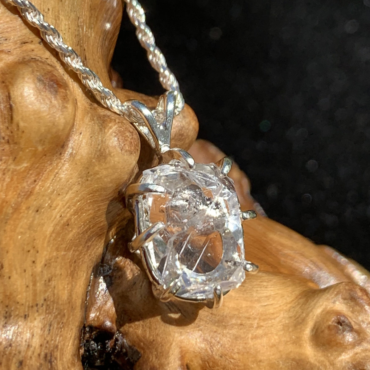 Herkimer Diamond Pendant Sterling Silver-Moldavite Life