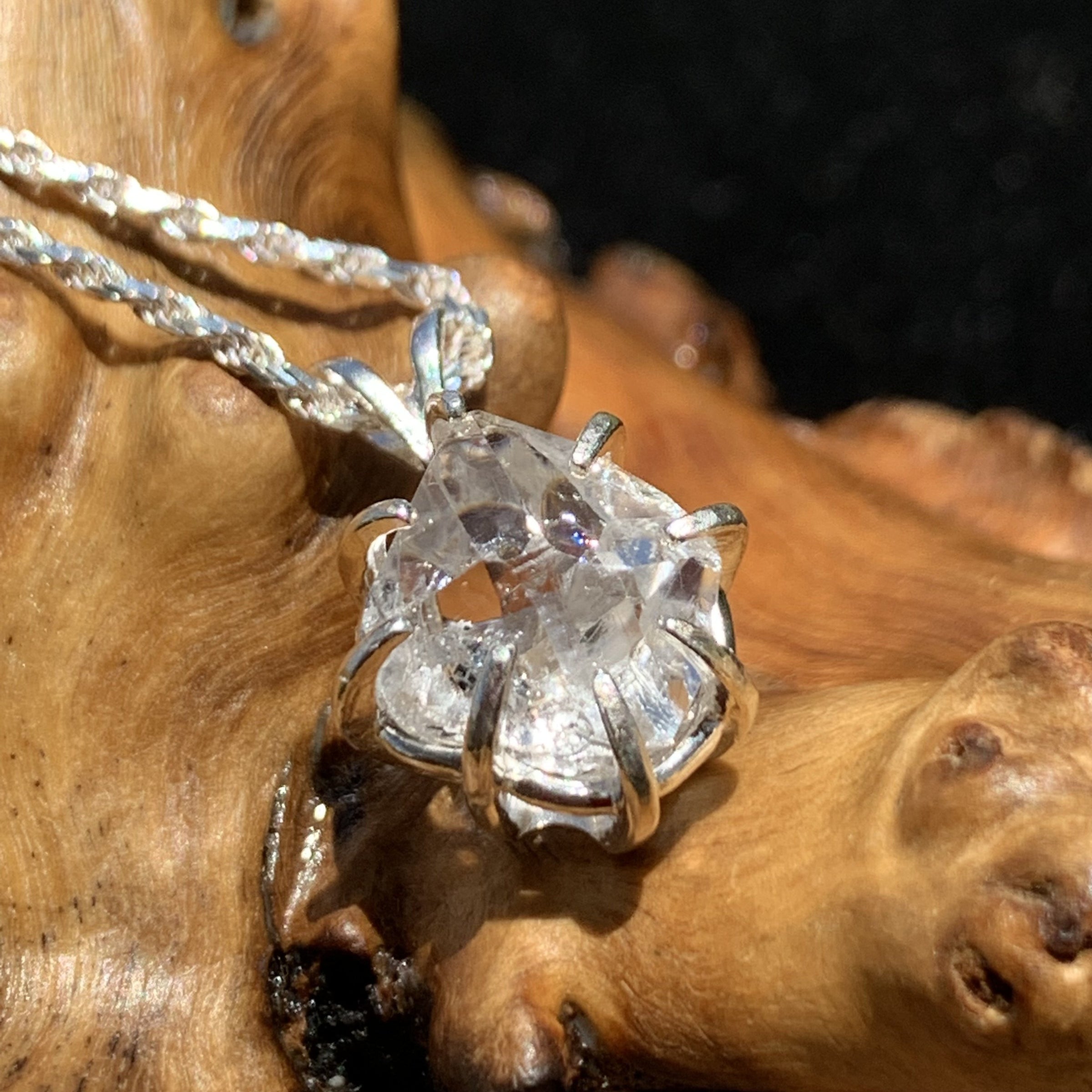 Herkimer Diamond Pendant Sterling Silver-Moldavite Life