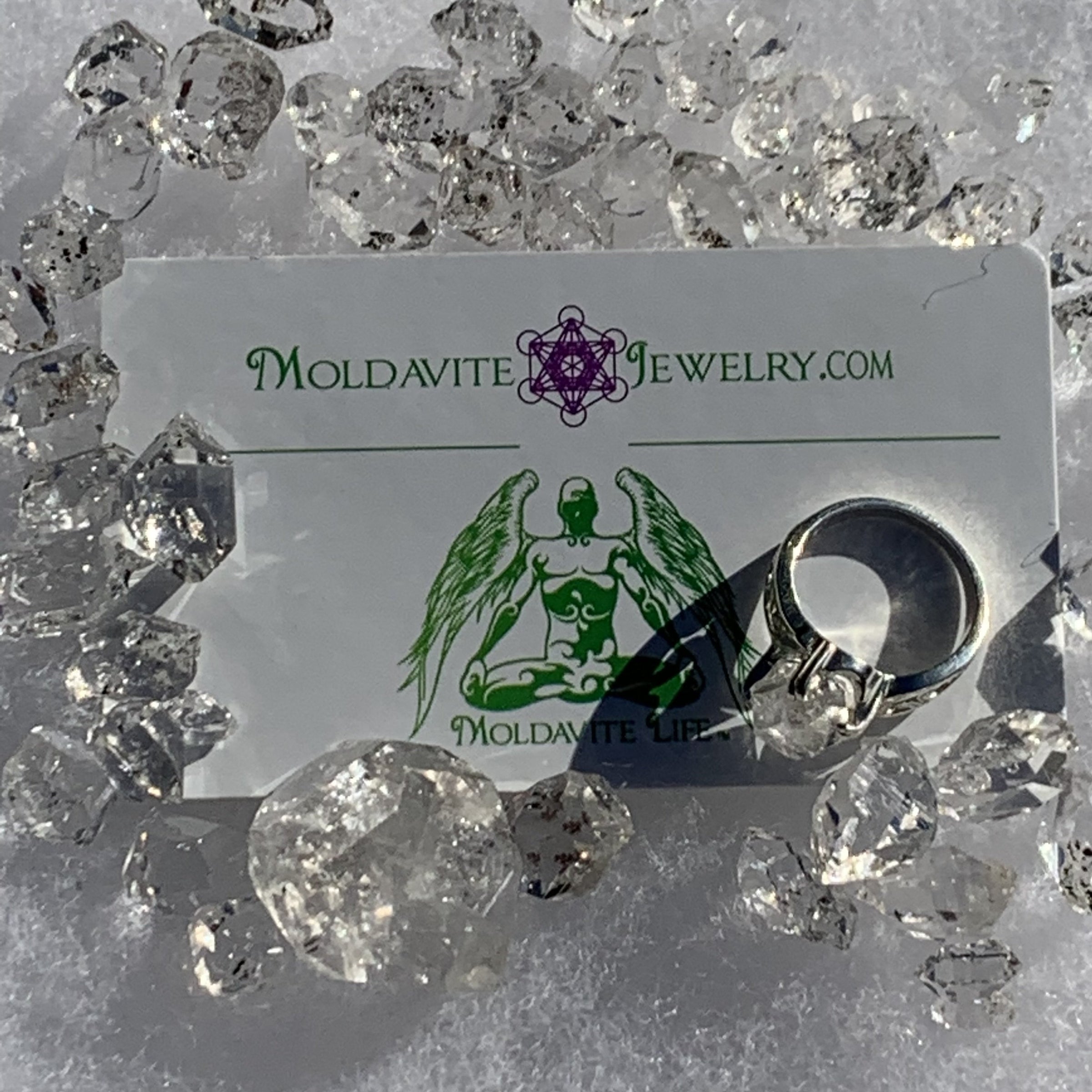 Herkimer Diamond Ring Silver Natural-Moldavite Life