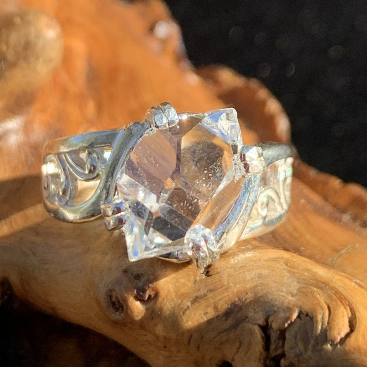 Herkimer Diamond Ring Silver Natural-Moldavite Life