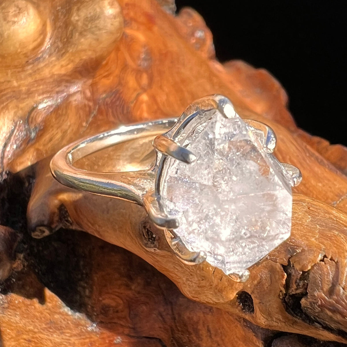 Herkimer Diamond Ring Sterling Silver Size 4.75 #3991-Moldavite Life