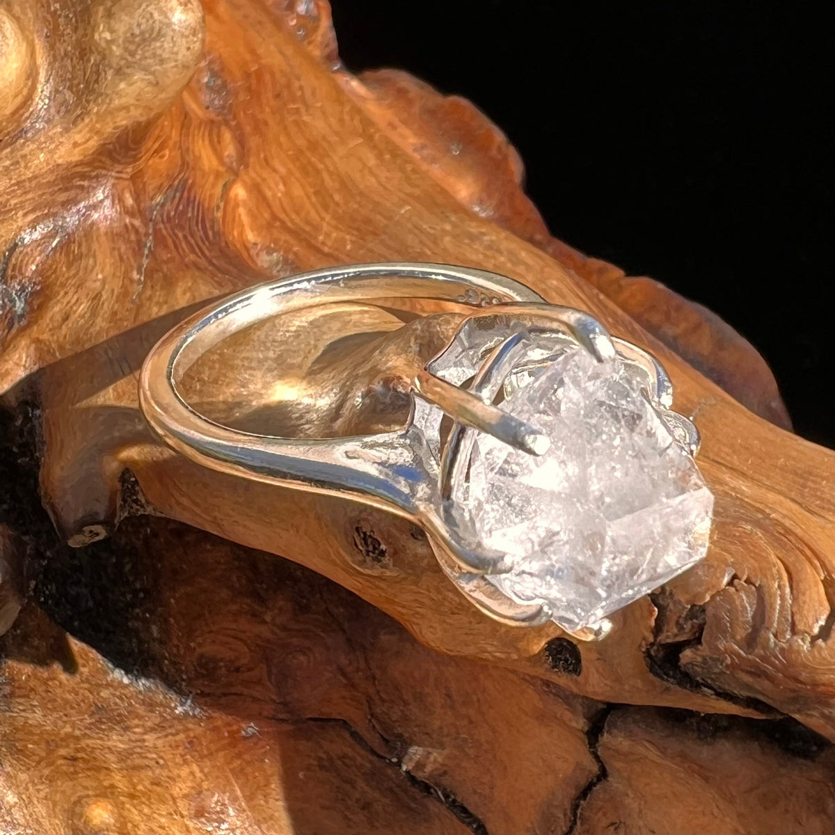 Herkimer Diamond Ring Sterling Silver Size 4.75 #3991-Moldavite Life