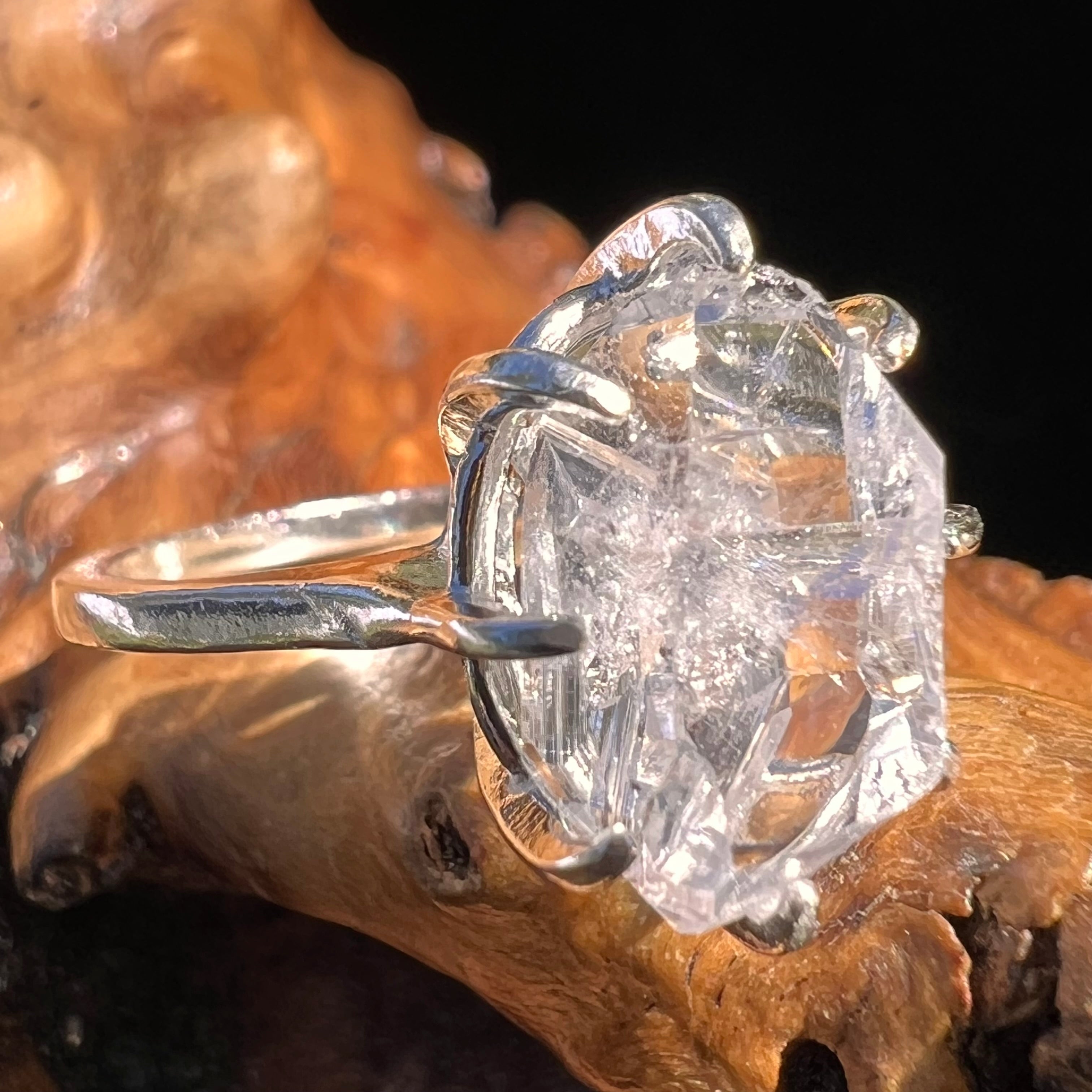 Raw Herkimer Diamond Ring Sterling Silver Moldavite Life