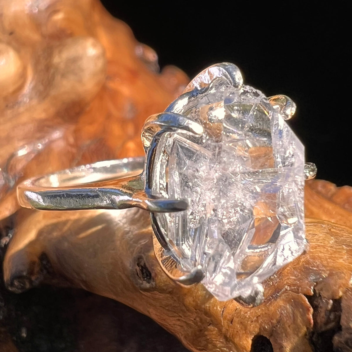 Herkimer Diamond Ring Sterling Silver Size 5.5 #3986-Moldavite Life