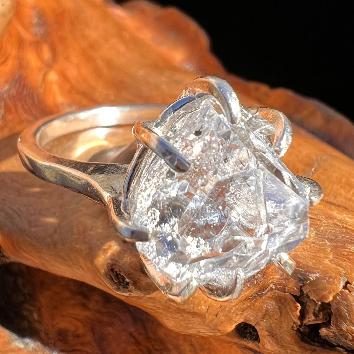 Herkimer Diamond Ring Sterling Silver Size 5.75 #3992-Moldavite Life