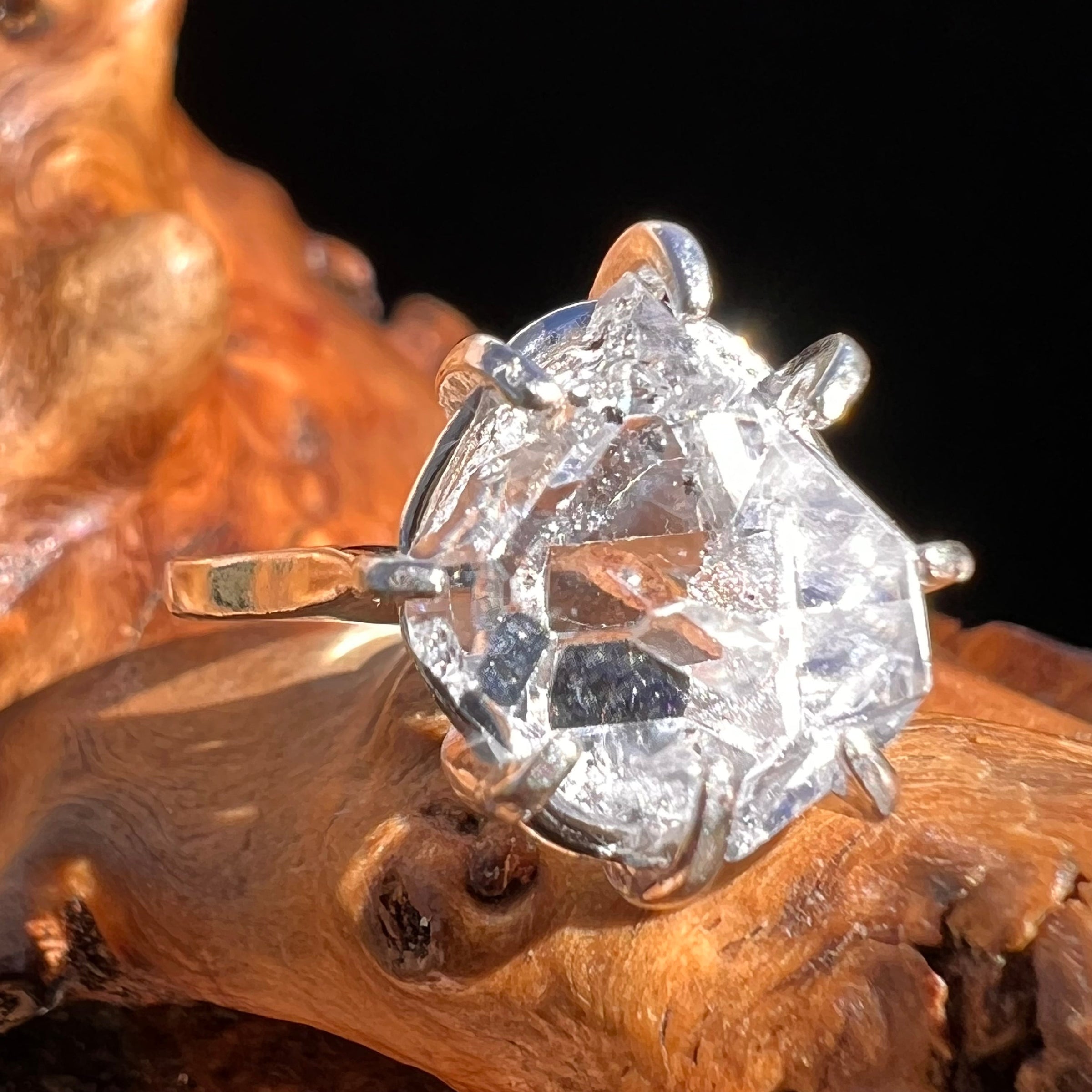 Herkimer Diamond Ring Sterling Silver Size 5.75 #3992-Moldavite Life