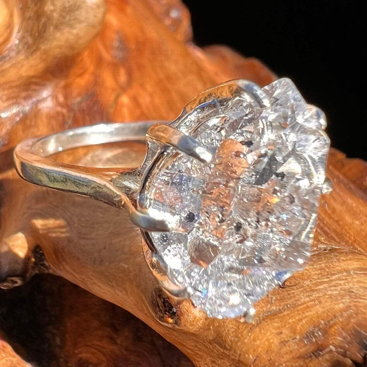 Herkimer Diamond Ring Sterling Silver Size 6 #3990-Moldavite Life