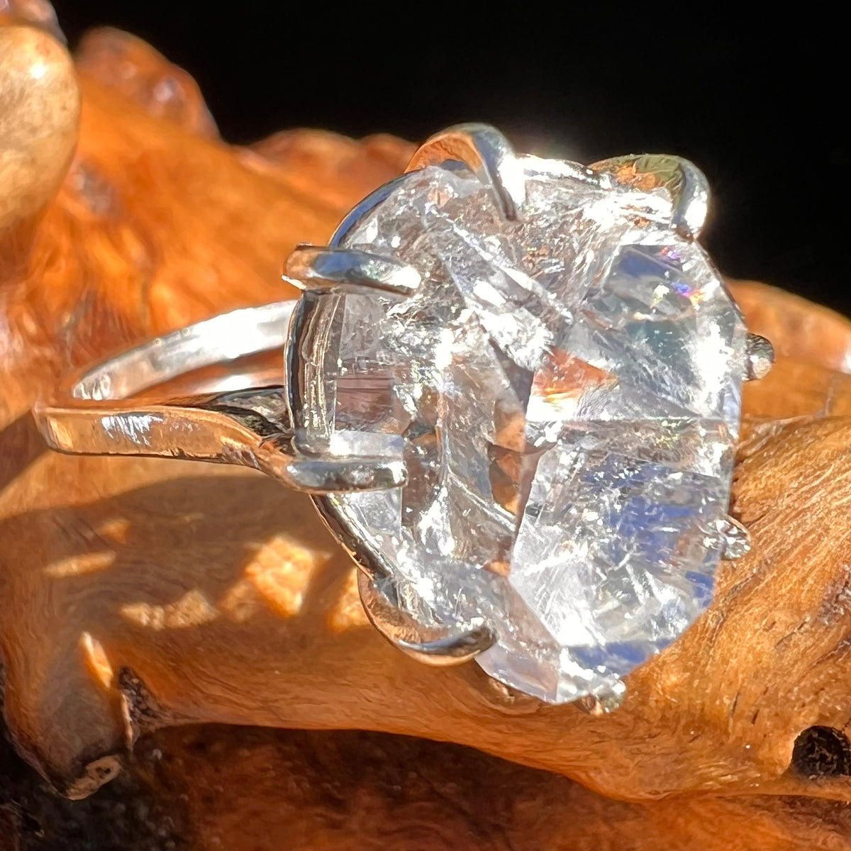 Herkimer Diamond Ring Sterling Silver Size 8.25 #3988-Moldavite Life