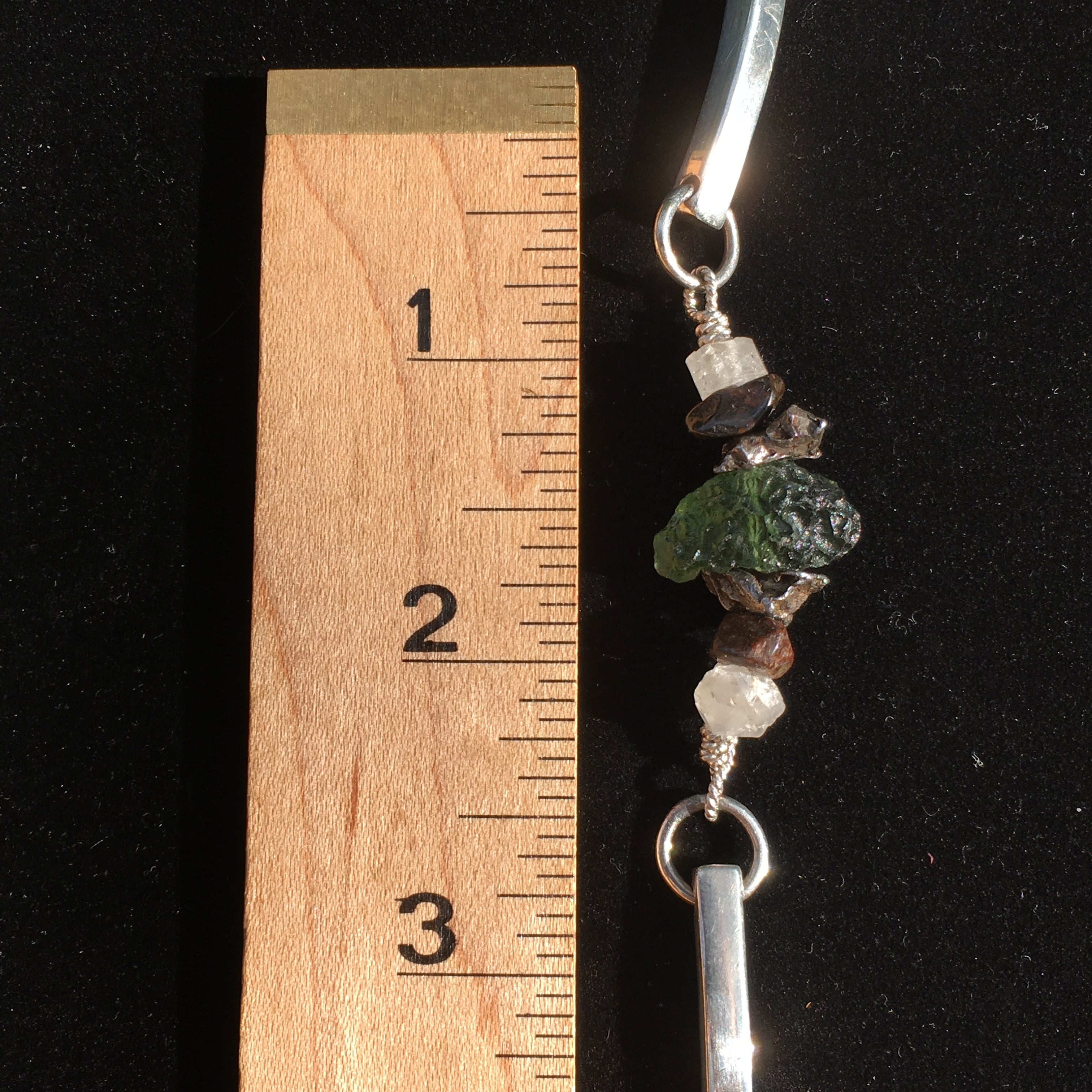 Mens Moldavite Meteorite Phenacite Bracelet Sterling Silver