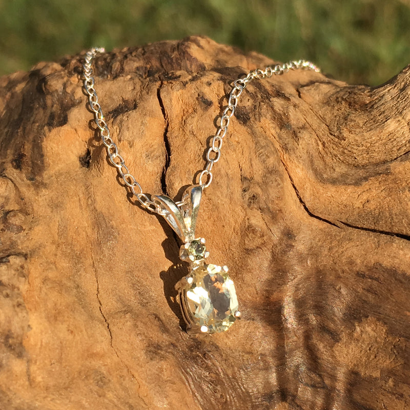 Women's Moldavite Citrine Crystal Silver Pendant Necklace-Moldavite Life