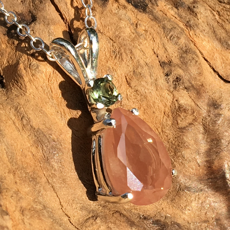 Sterling Silver Sunstone Moldavite Pendant Necklace-Moldavite Life