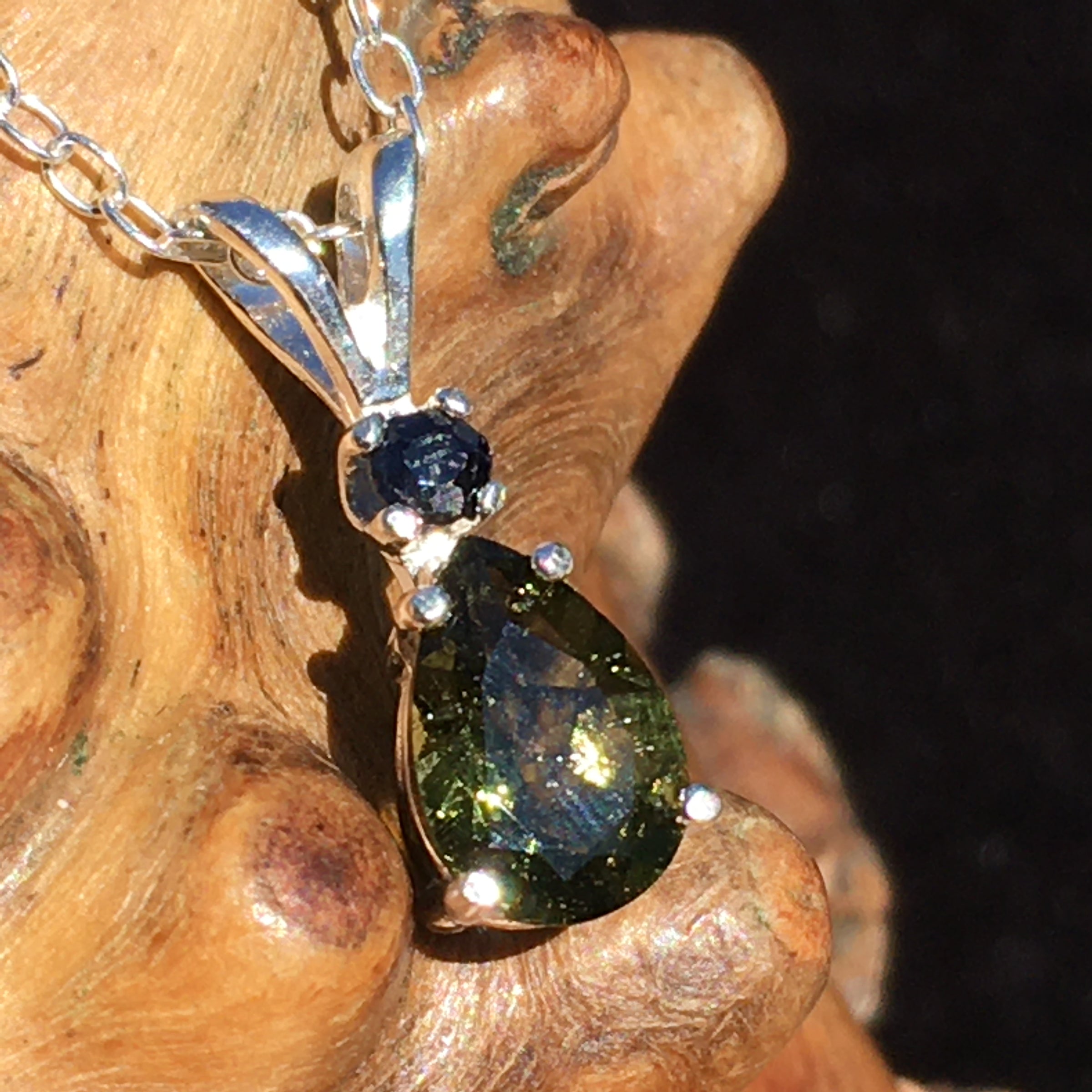 Moldavite Sapphire Pendant Sterling Silver-Moldavite Life