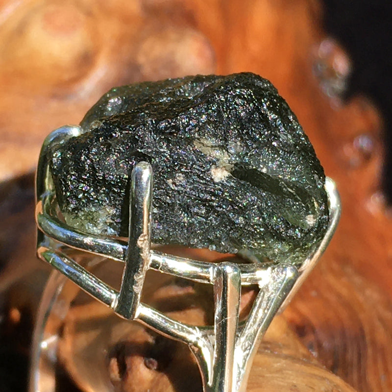 Natural Moldavite Silver Ring Size 7.75 Genuine Certified