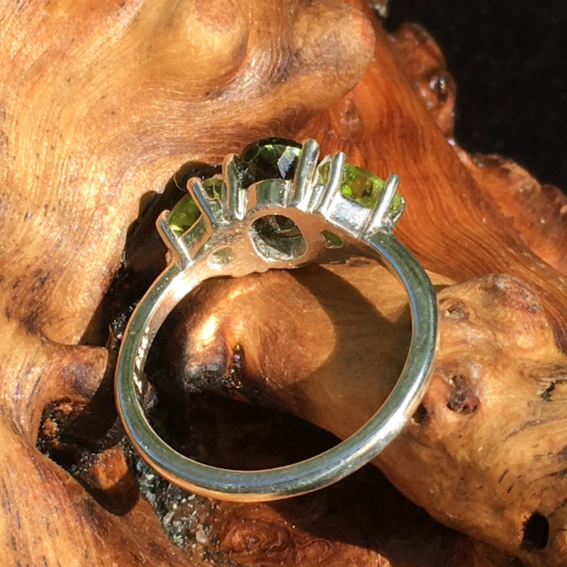Moldavite Peridot Silver Ring Size 6.5 Genuine Certified