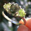 Moldavite Peridot Silver Ring Size 6.5 Genuine Certified