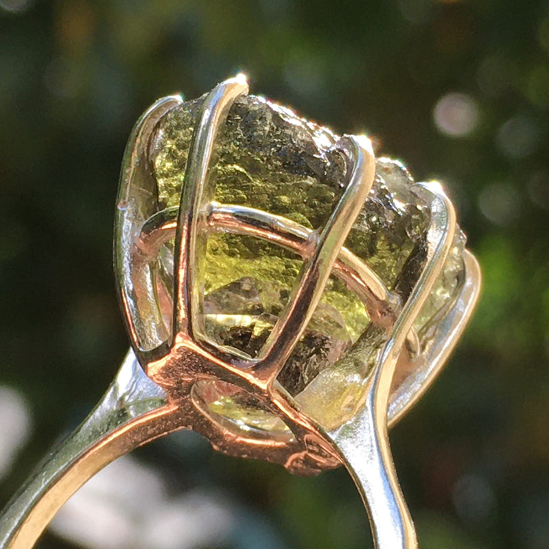 Moldavite Herkimer Diamond Silver Ring Size 7.25 Genuine Certified Natural