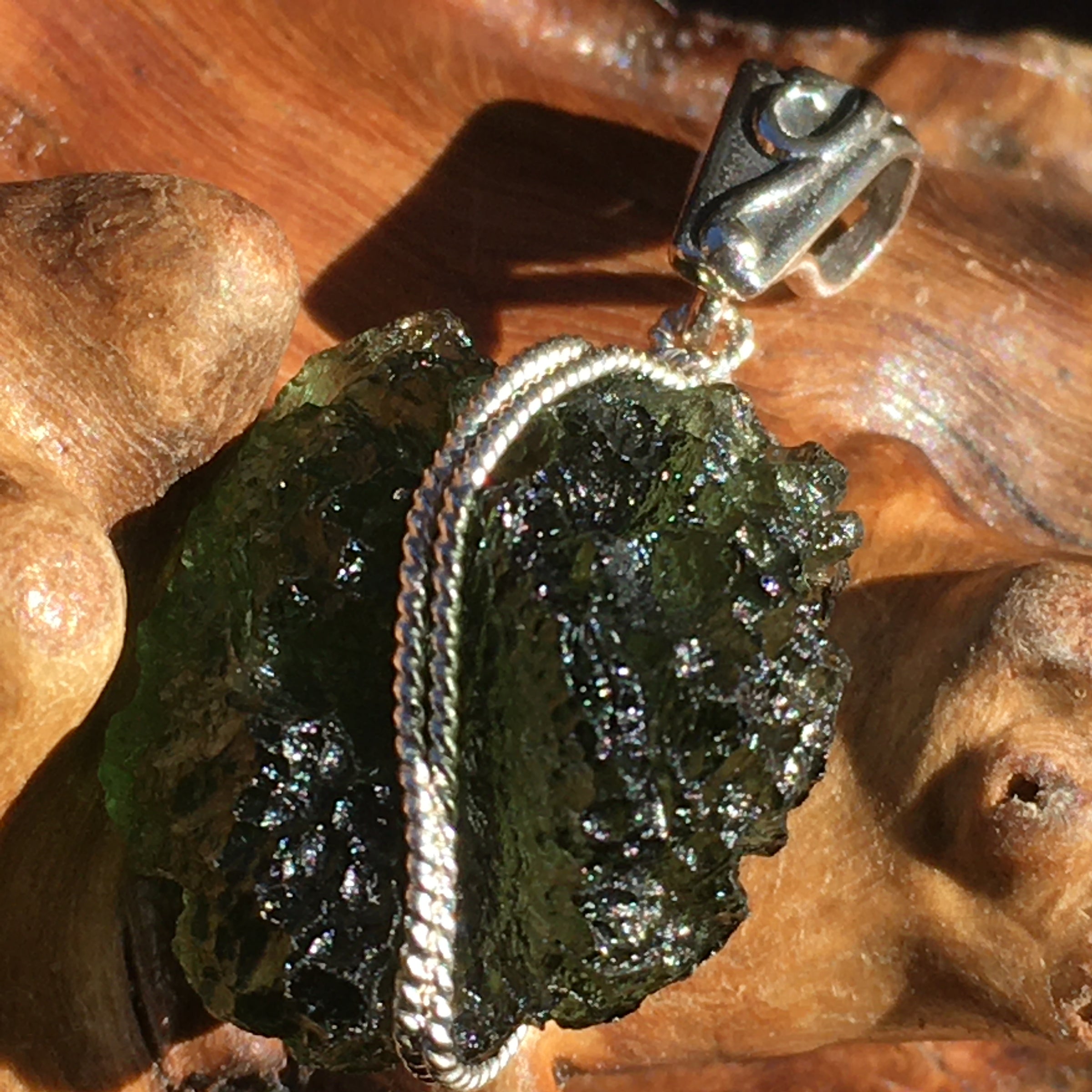 Moldavite Silver Wire Wrapped Pendant-Moldavite Life