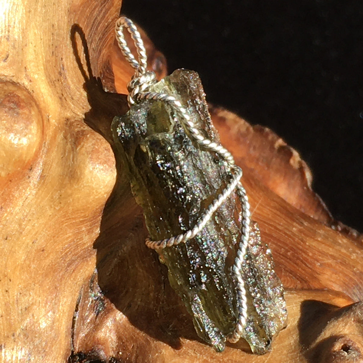 Moldavite Silver Wire Wrapped Pendant-Moldavite Life