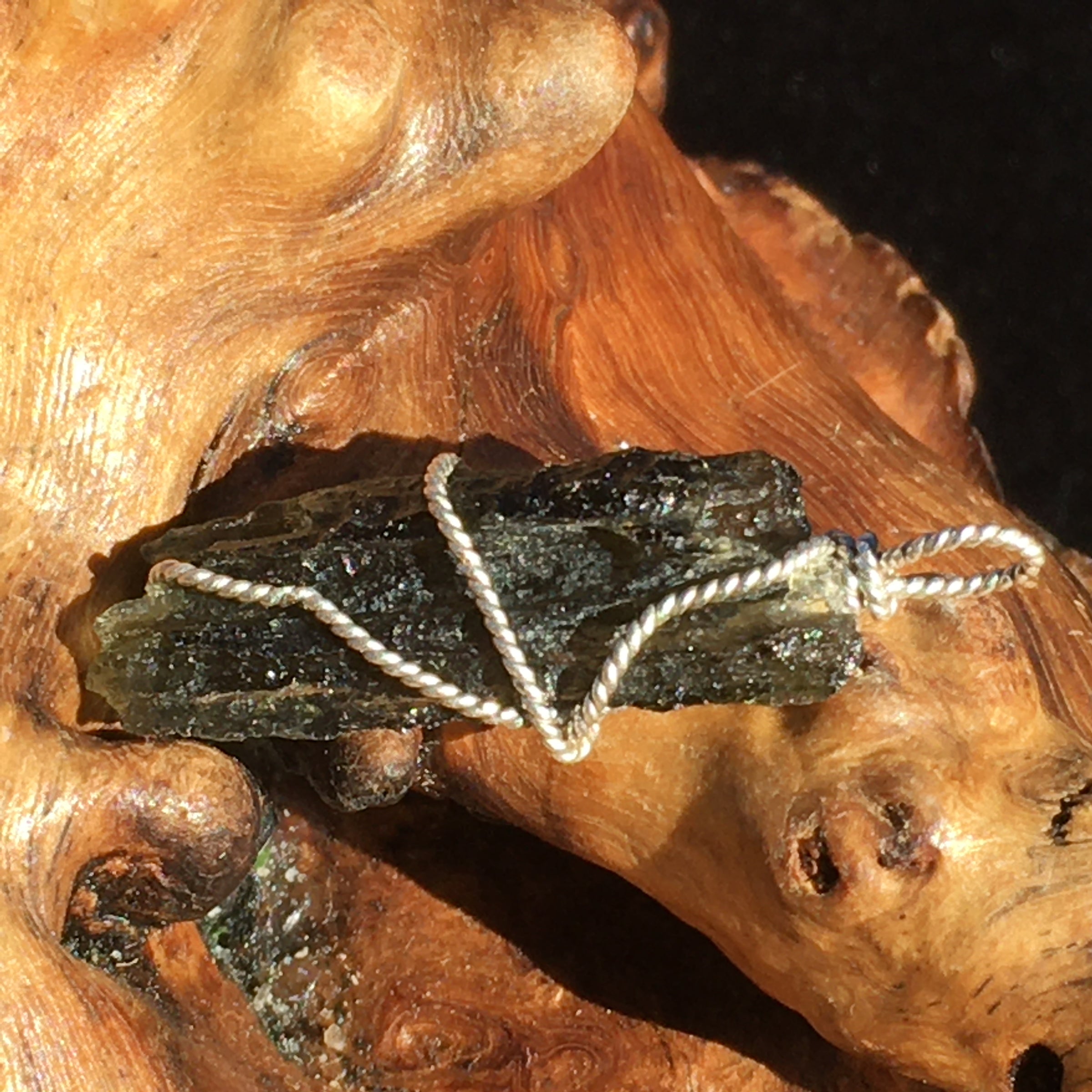 Moldavite Silver Wire Wrapped Pendant-Moldavite Life