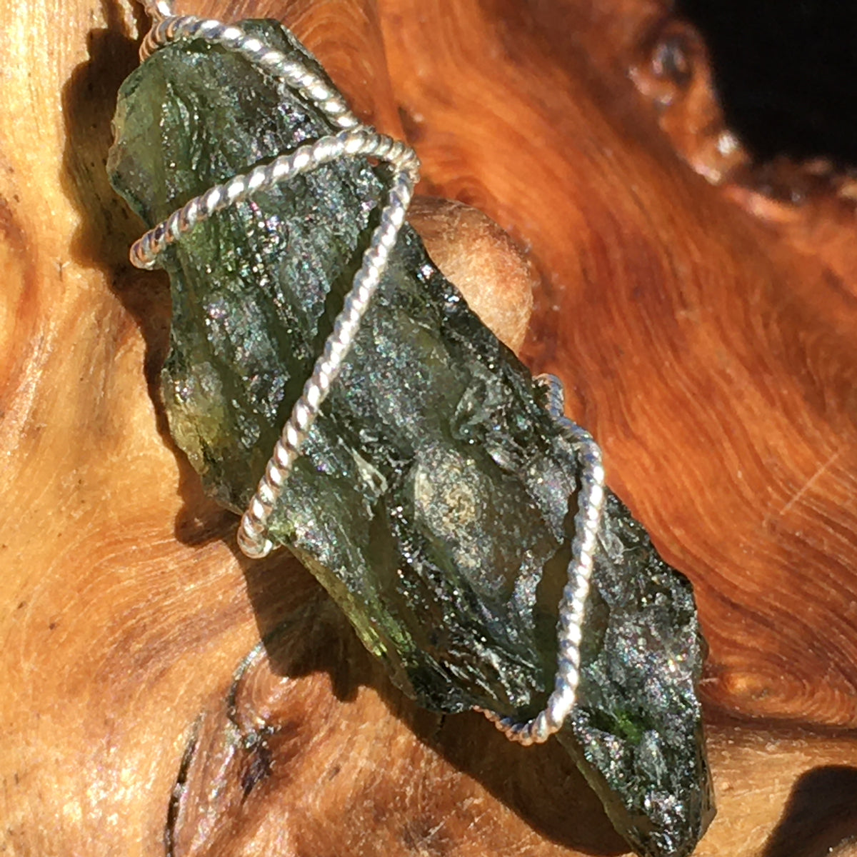 Moldavite Silver Wire Wrapped Pendant-Moldavite Life