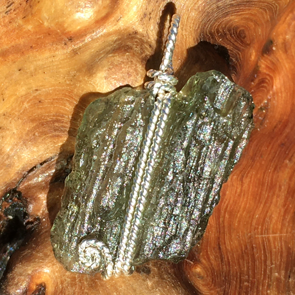 Moldavite Silver Wire Wrapped Pendant-Moldavite Life