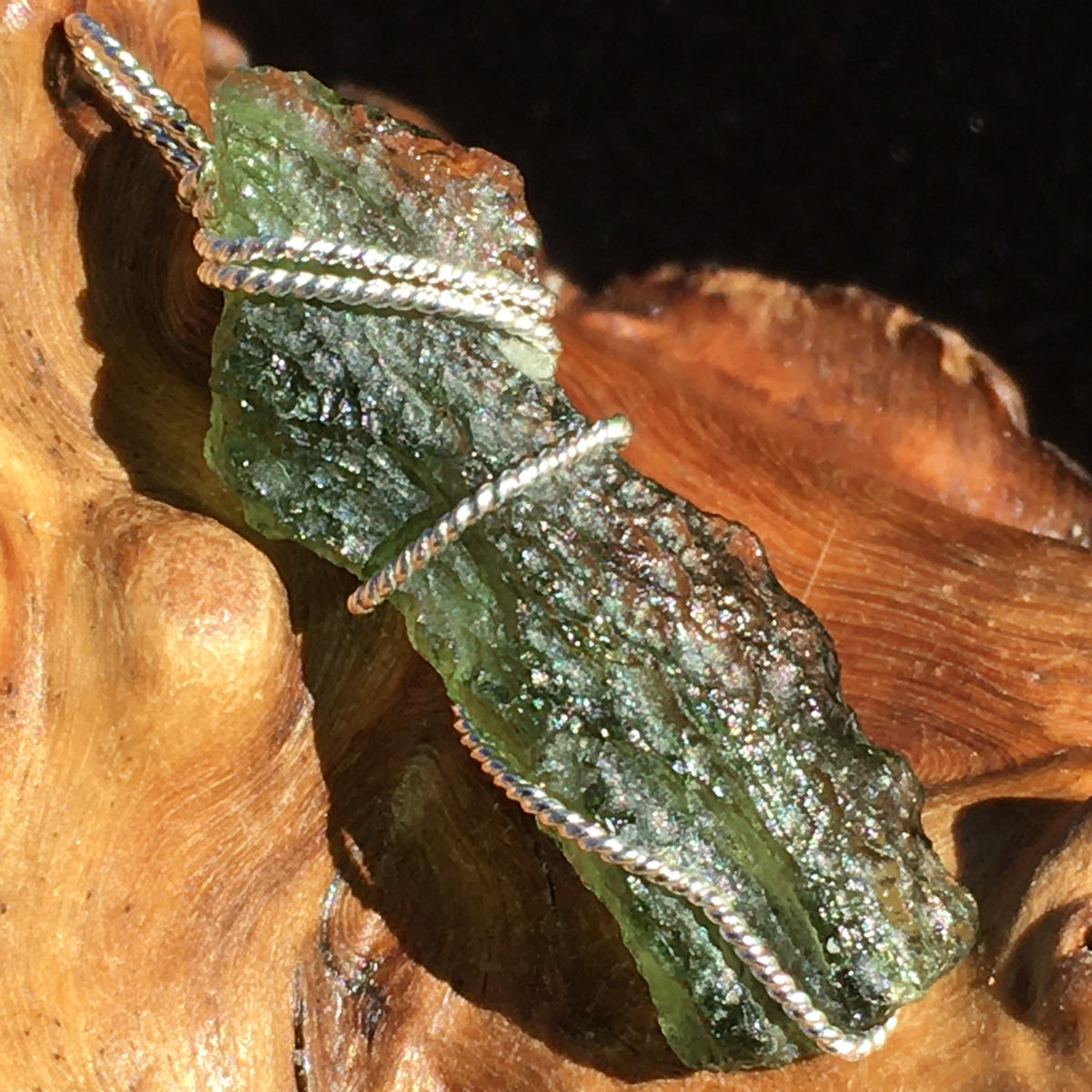 Moldavite Silver Wire Wrapped Pendant-Moldavite Life