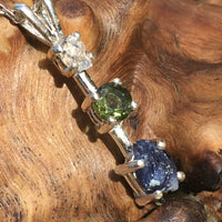 Moldavite Herkimer Benitoite Crystal Pendant Sterling Silver-Moldavite Life