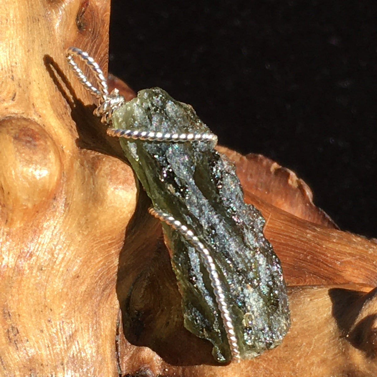 Moldavite Silver Wire Wrapped Pendant-Moldavite Life