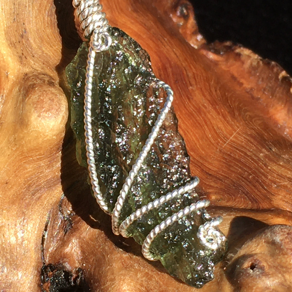 Moldavite Silver Wire Wrapped Pendant-Moldavite Life