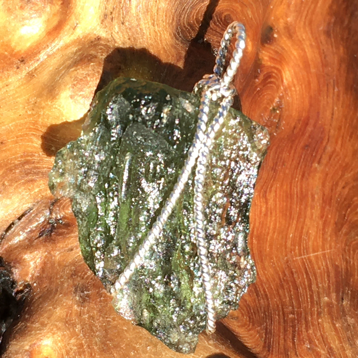 Moldavite Silver Wire Wrapped Pendant-Moldavite Life