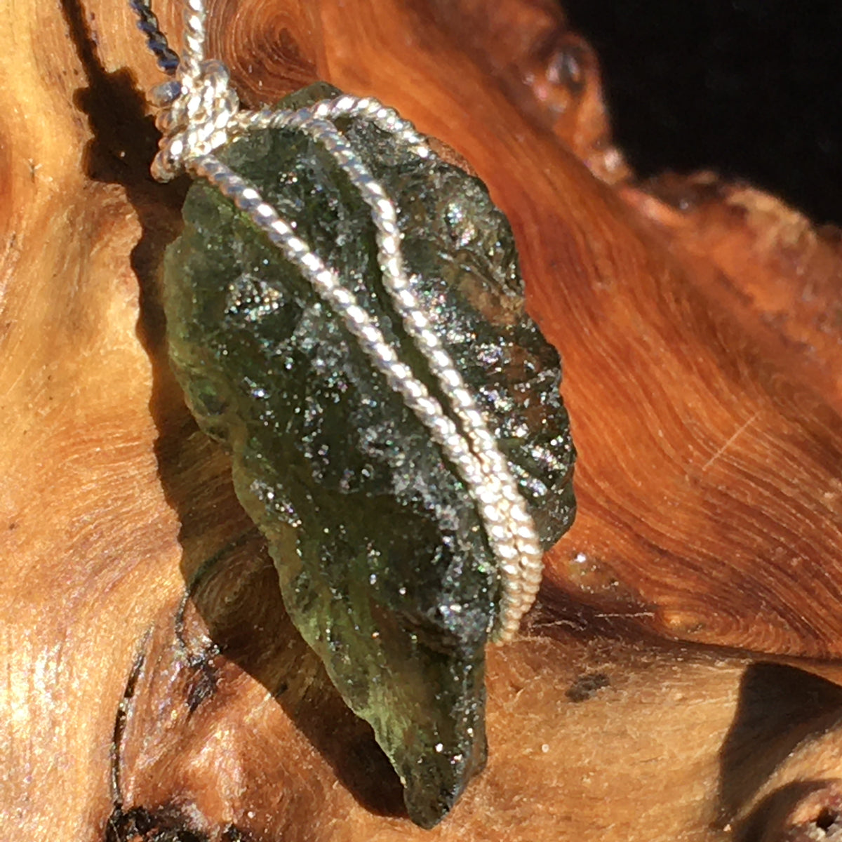 Moldavite Silver Wire Wrapped Pendant-Moldavite Life