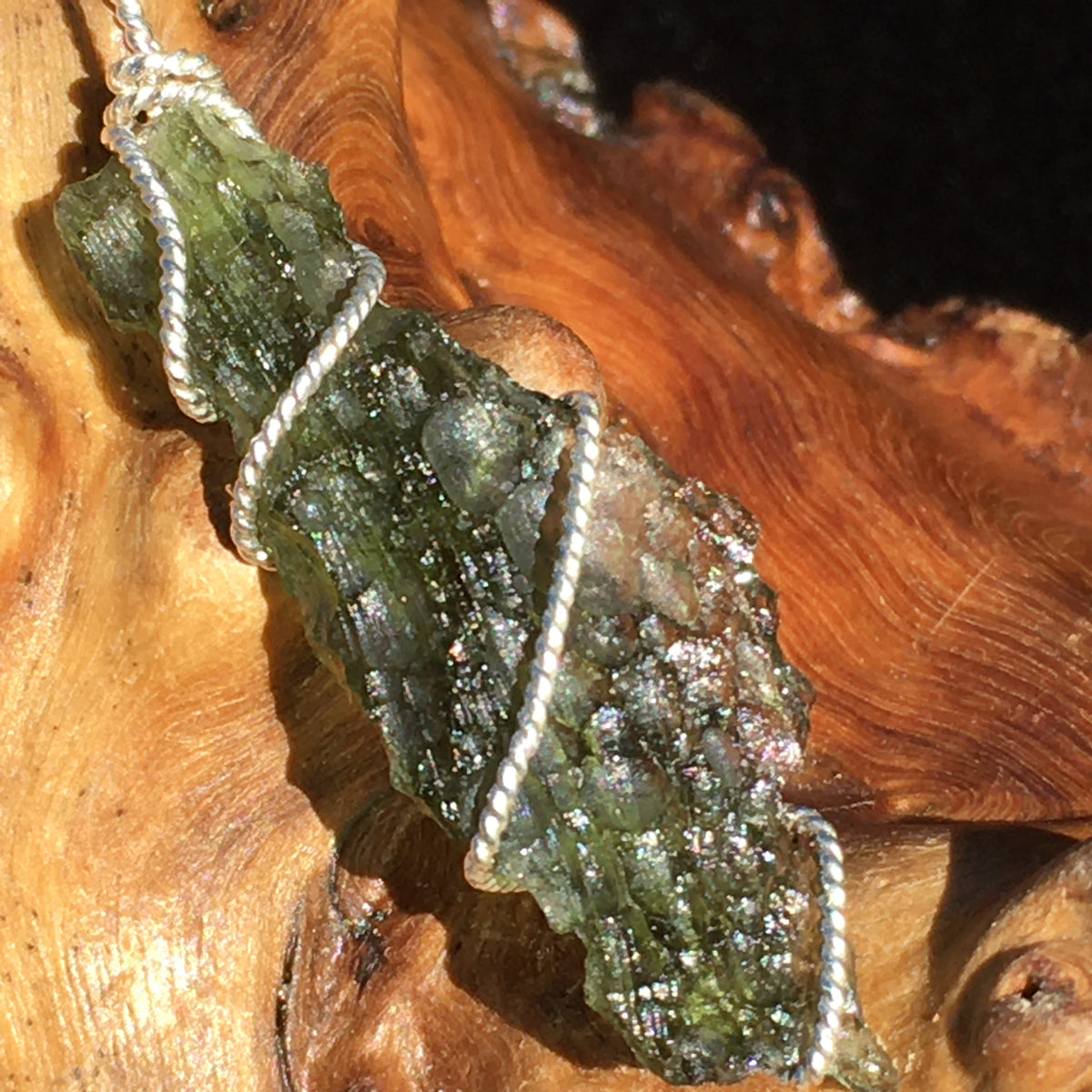 Moldavite Silver Wire Wrapped Pendant-Moldavite Life