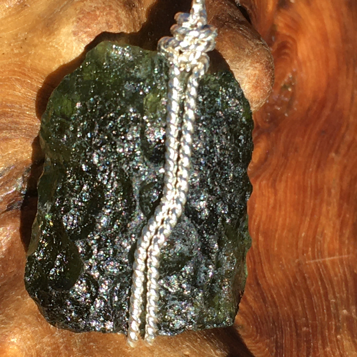 Moldavite Silver Wire Wrapped Pendant-Moldavite Life