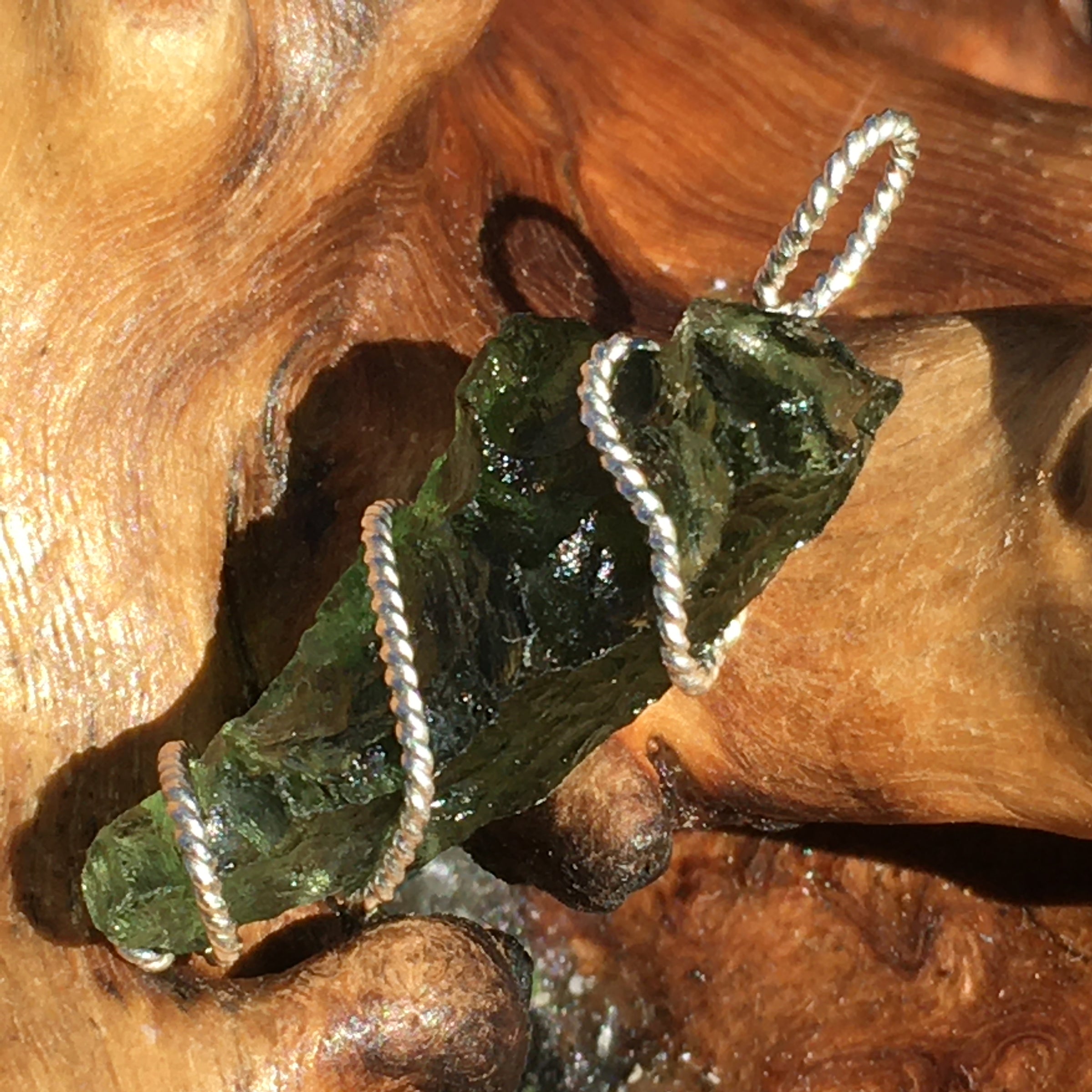 Moldavite Silver Wire Wrapped Pendant-Moldavite Life