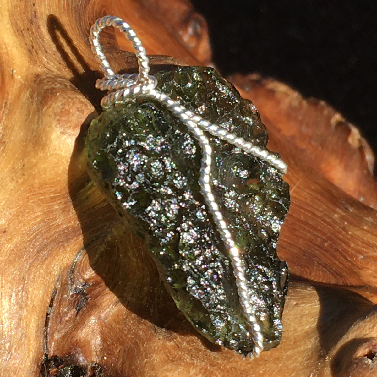 Moldavite Silver Wire Wrapped Pendant-Moldavite Life