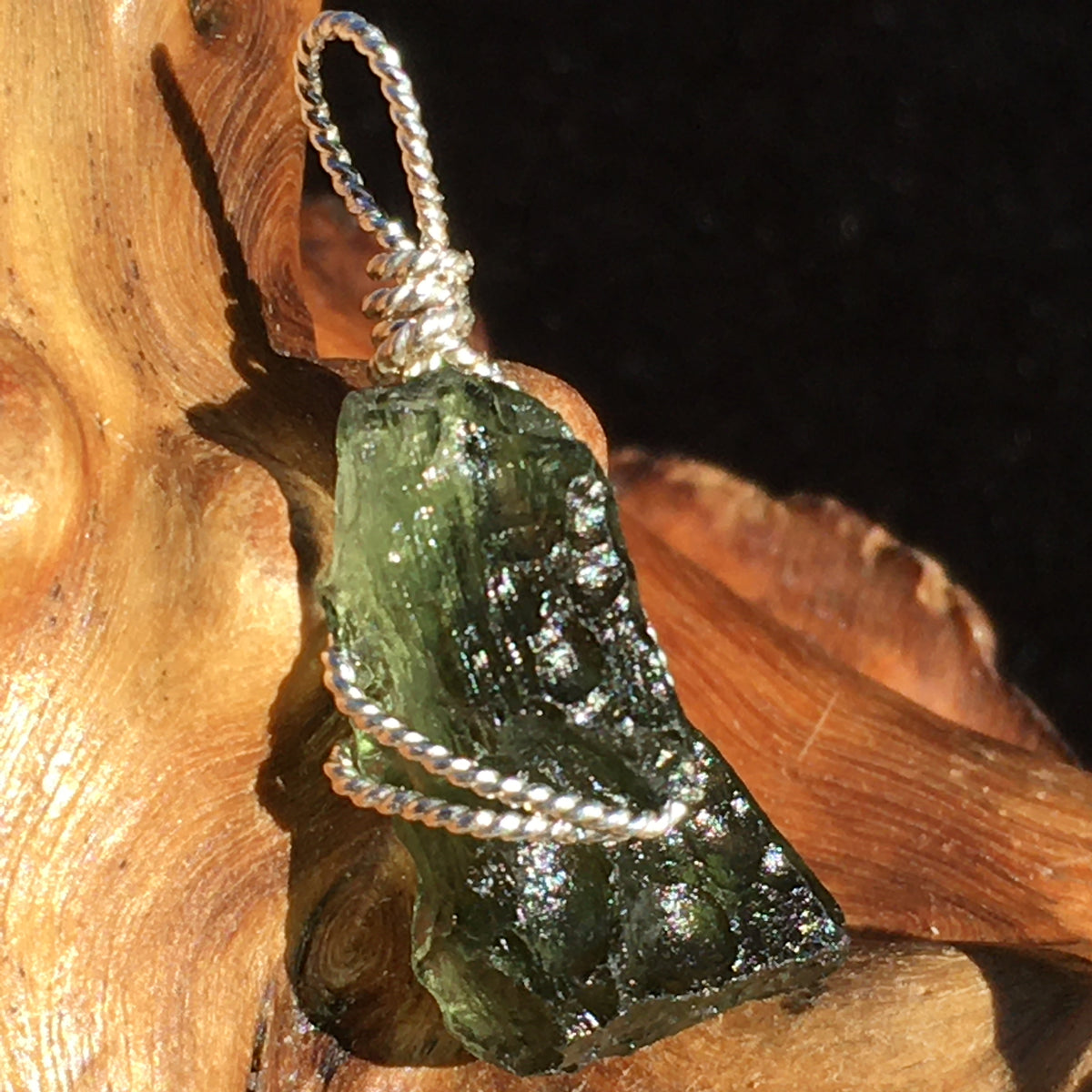 Moldavite Silver Wire Wrapped Pendant-Moldavite Life