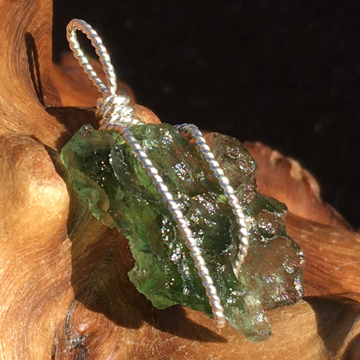 Moldavite Silver Wire Wrapped Pendant-Moldavite Life