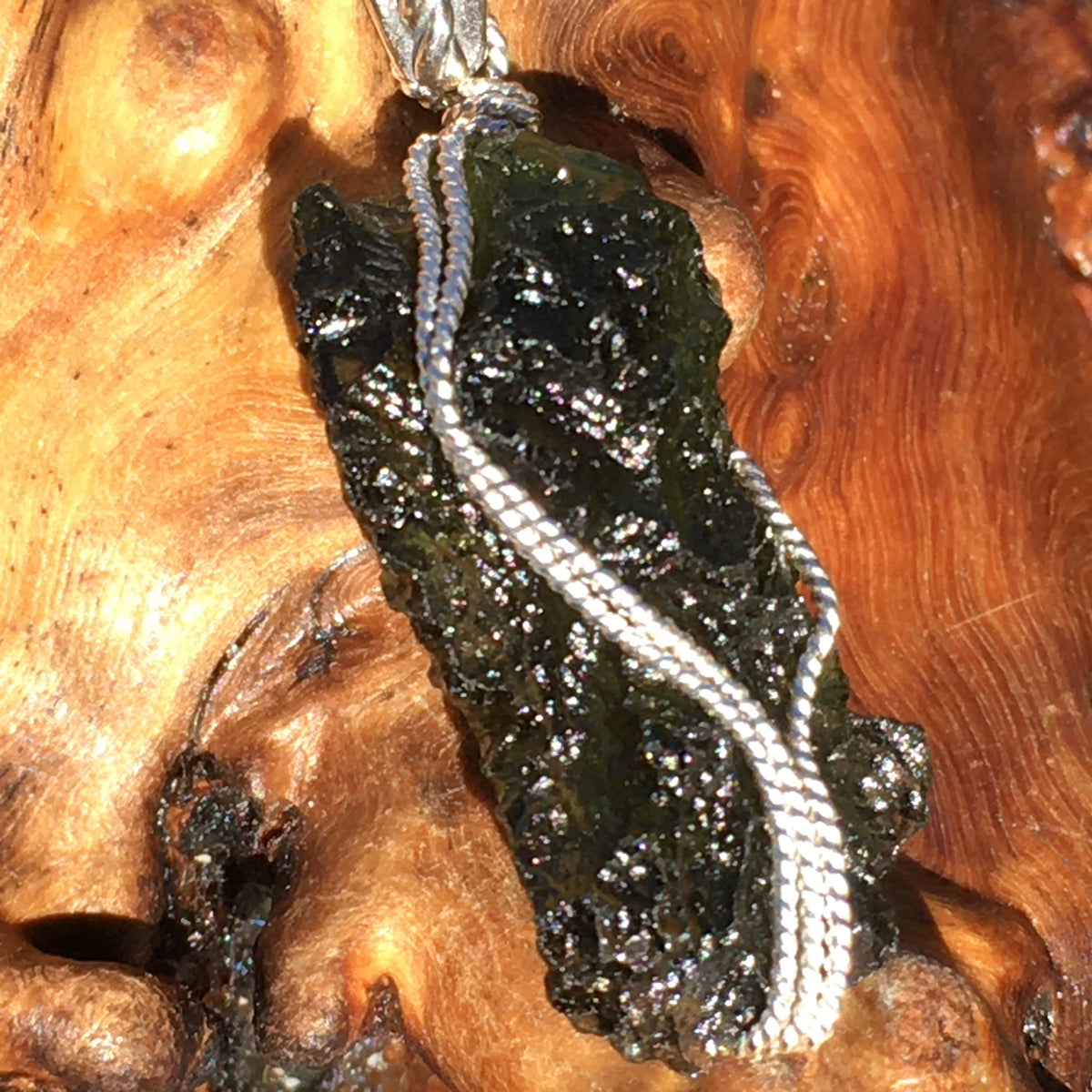 Moldavite Silver Wire Wrapped Pendant-Moldavite Life