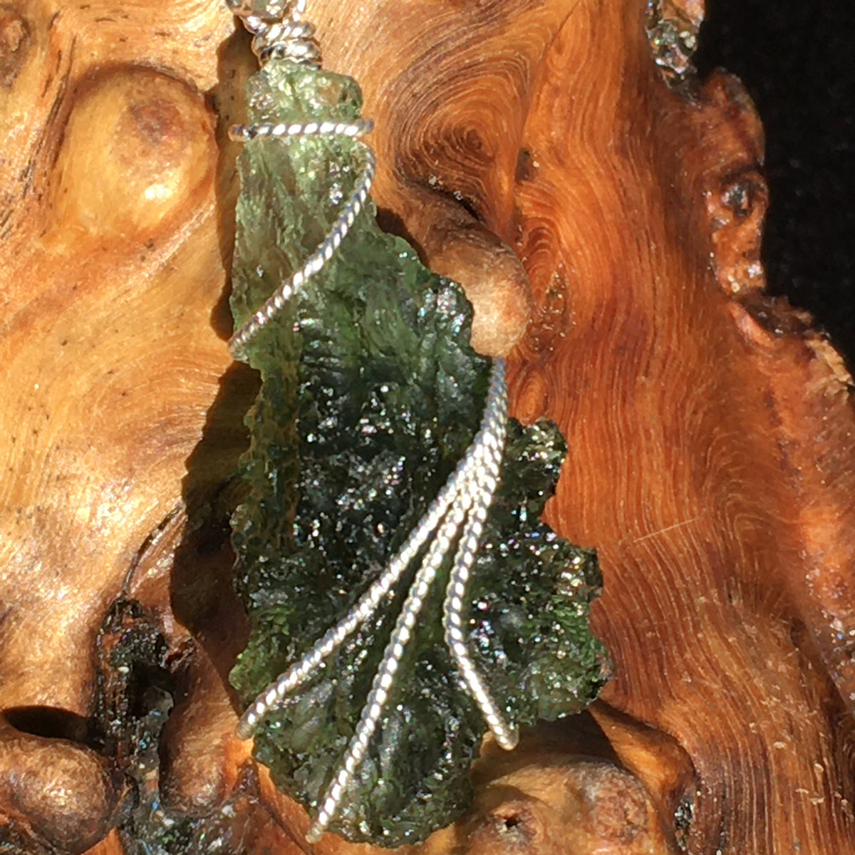 Moldavite Silver Wire Wrapped Pendant-Moldavite Life