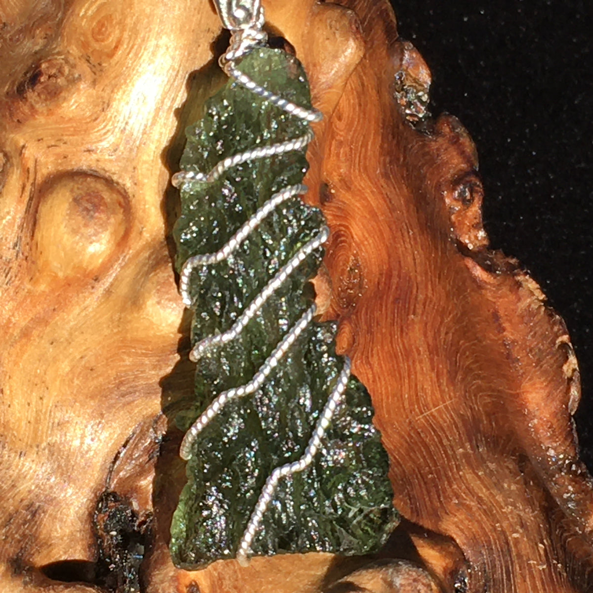 Moldavite Silver Wire Wrapped Pendant-Moldavite Life