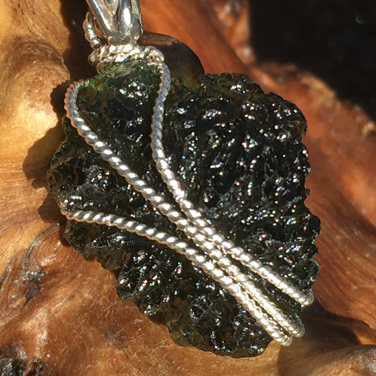 Moldavite Silver Wire Wrapped Pendant-Moldavite Life