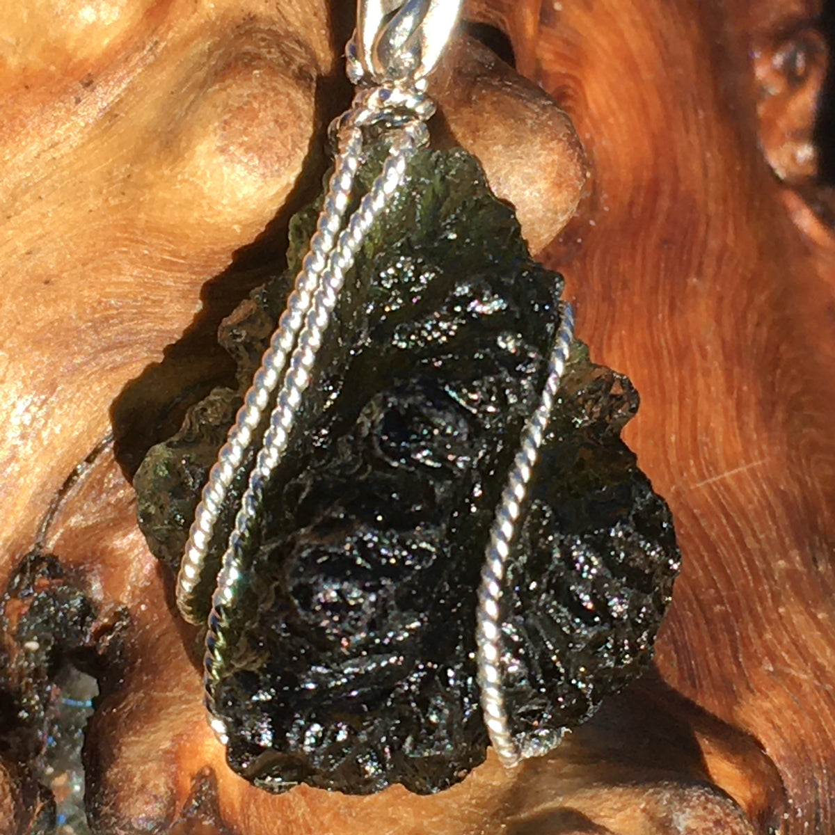 Moldavite Silver Wire Wrapped Pendant-Moldavite Life